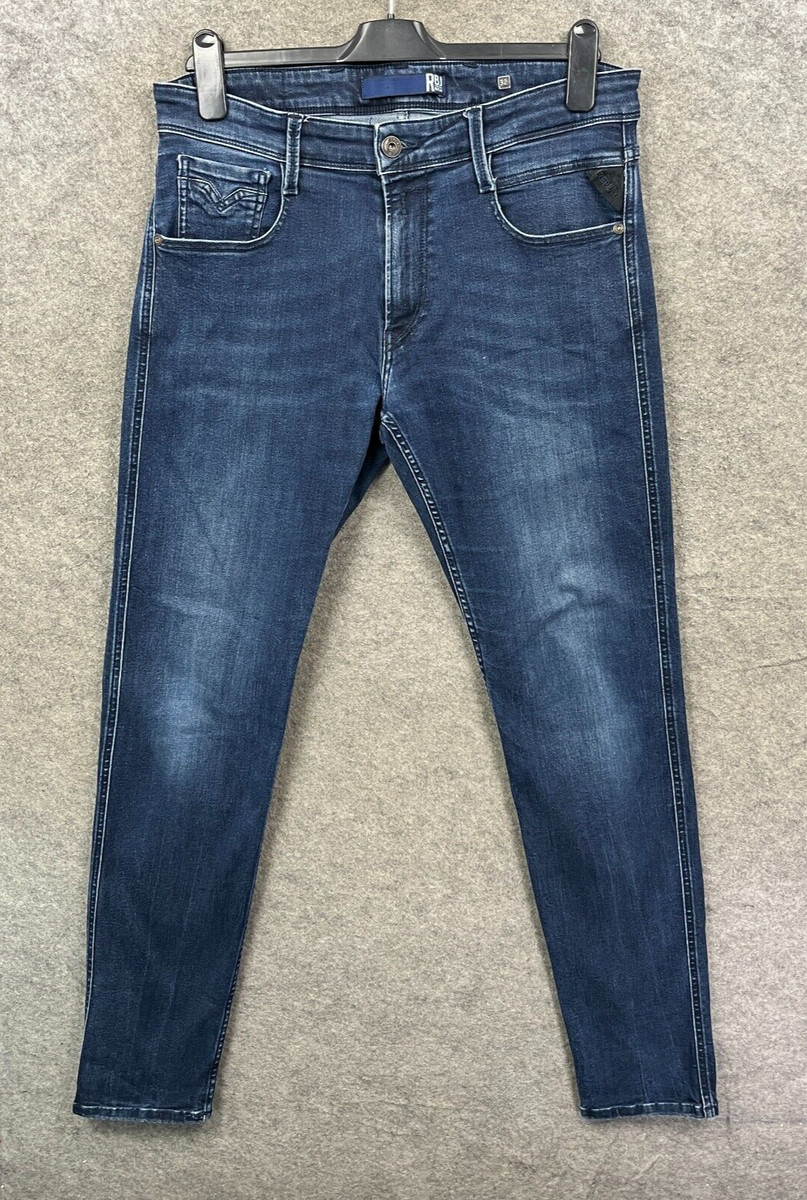 Replay Jeans Mens 32 Blue RBJ Stretch Skinny Slim Bottoms Pants Washed Denim