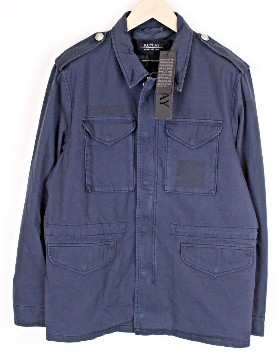 ジャケット・アウター REPLAY MILITARY JACKET REPLAY Mens Jacket M Dark Blue Casual Military Zip-Up Lined