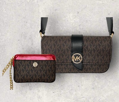 Michael Kors Tasche Crossbody Portmonee Jet Set Greenwich Braun Schwarz Rot  NEU