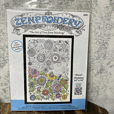 ZENBROIDERY EMBOIDERY KIT ART OF FREE FORM STITCHING FLORAL FLOWERS 10'' X 16''
