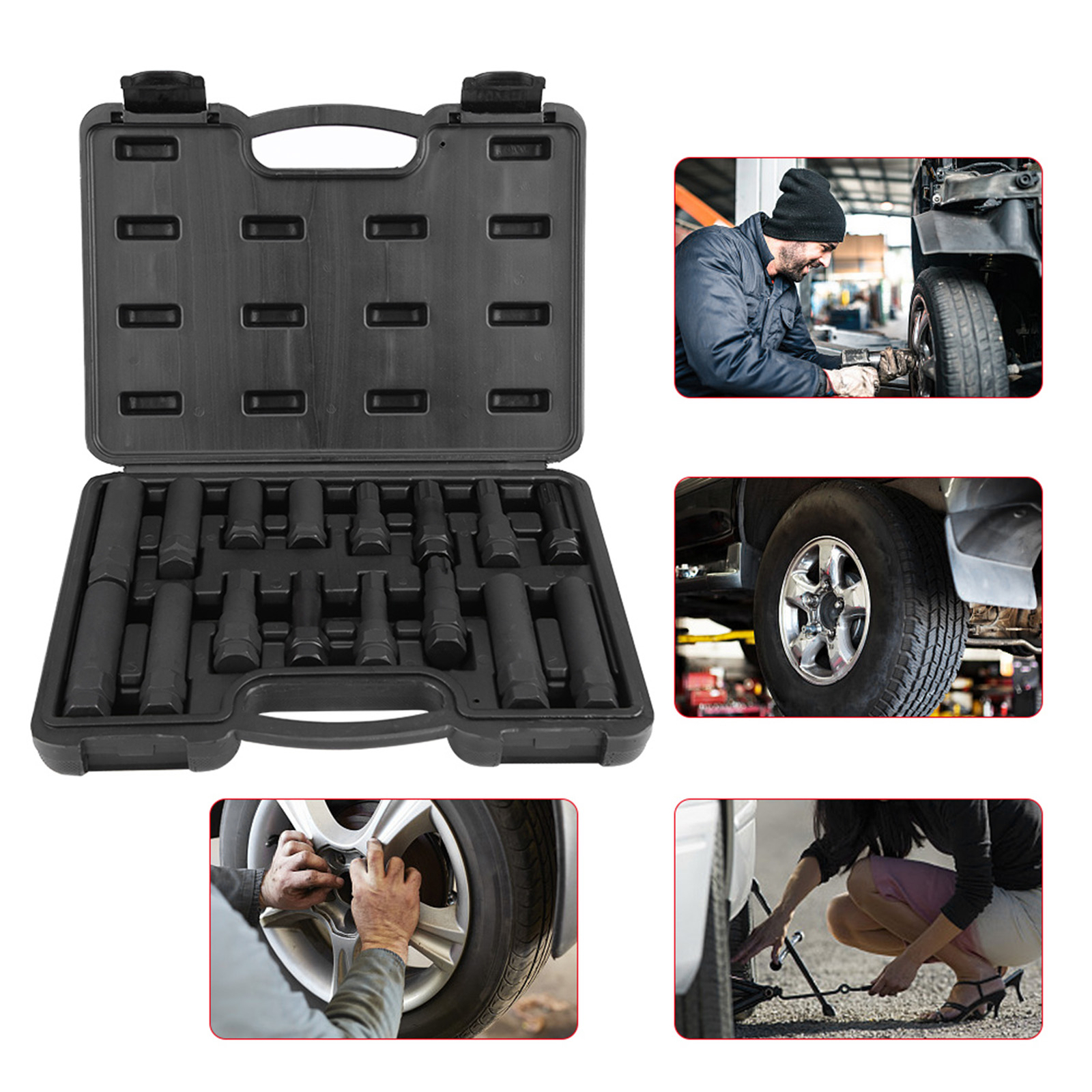 16Pcs Car Vehicle Wheel Locking Lug Nut Master Set Lock Key Removal