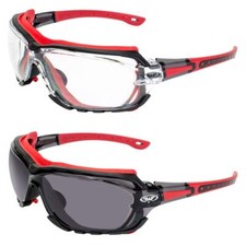 Octane Motorcycle Riding Safety Glasses Red Gasket 1 Clear and 1 Smoke Lens