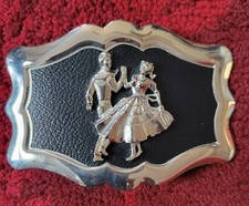 Belt Buckle Dancing Couple Men's Women's Black and Silver Belt Buckle