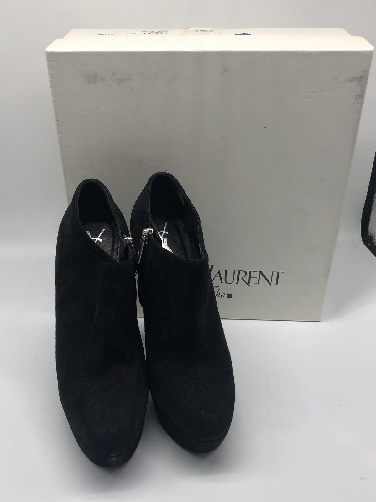 Stivaletti Yves Saint Laurent in pelle scamosciata nera ""Aliama"" plateau taglia 39