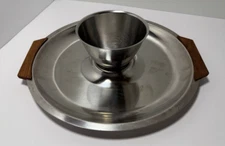 Kalmar 18/8 Stainless Teak Wood Handled MCM Chip & Dip Set Denmark