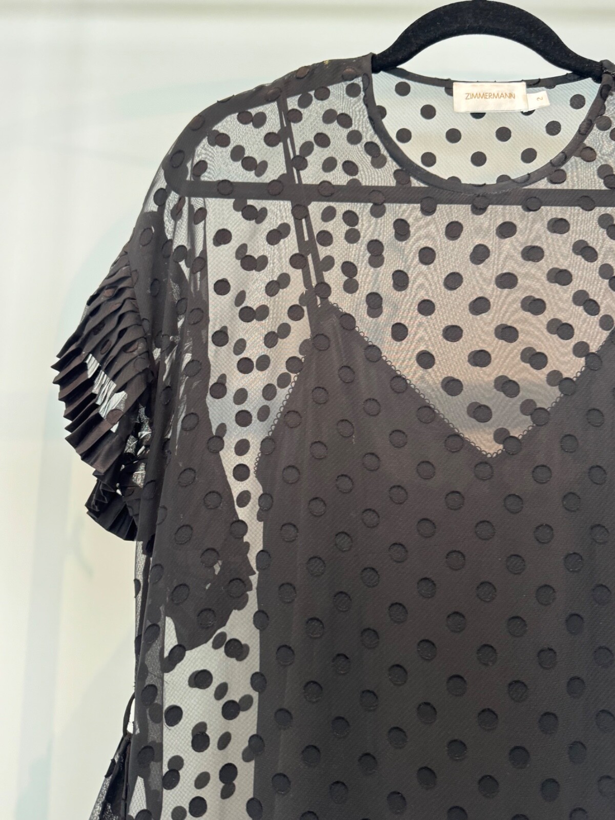 Zimmermann Black Dress Sheer, Ruffles, Polkadots, Size 2