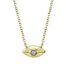 Diamond All Seeing Eye Pendant Necklace 14k Yellow Gold Natural Round 0.03ct