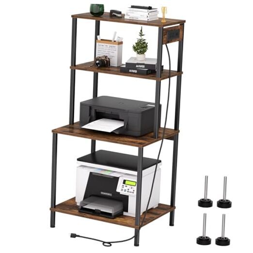 49-inch Rustic Brown 4-Tier Printer Stand with Built-in Charging Station  -image
