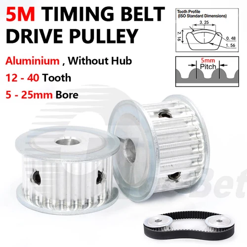 5M 15mm Timing Belt Drive Pulley 5mm Pitch 12 - 40 Tooth Without Hub 5-25mm Bore