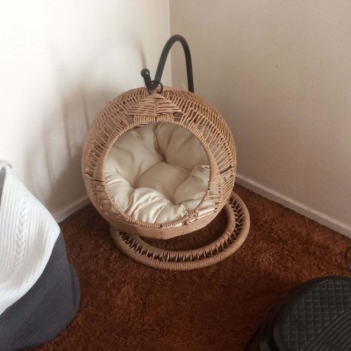 Rattan Cat Hammock, Handmade Wicker Cat Bed with Soft Cushion - 