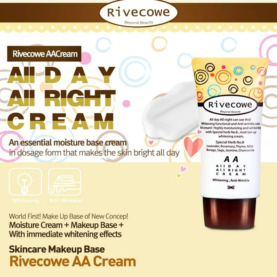 4X Rivecowe Crema Blanqueadora AA Tonificar Maquillaje Base Cara Cuidado de Arrugas 40 ml Coreano Foto 2 de 4