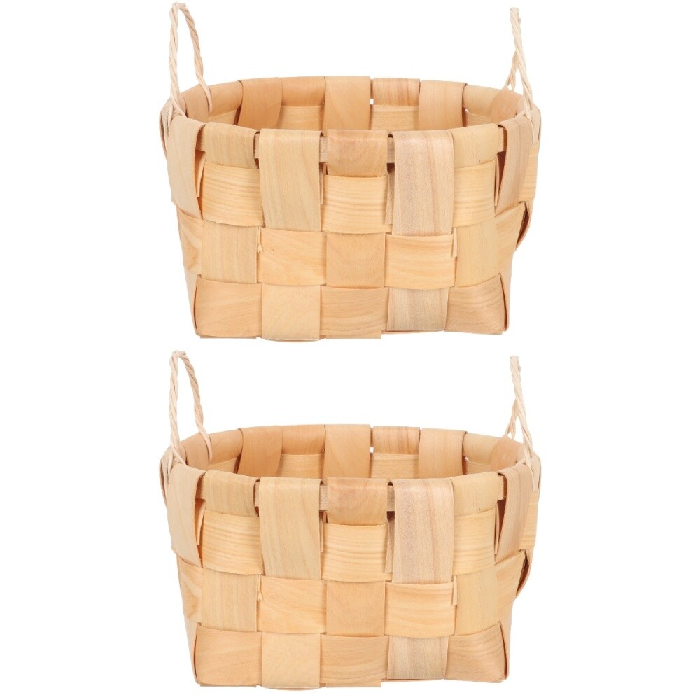 2 PCS Wooden Woven Fruit Basket Picnic Weave Storage Baskets eBay