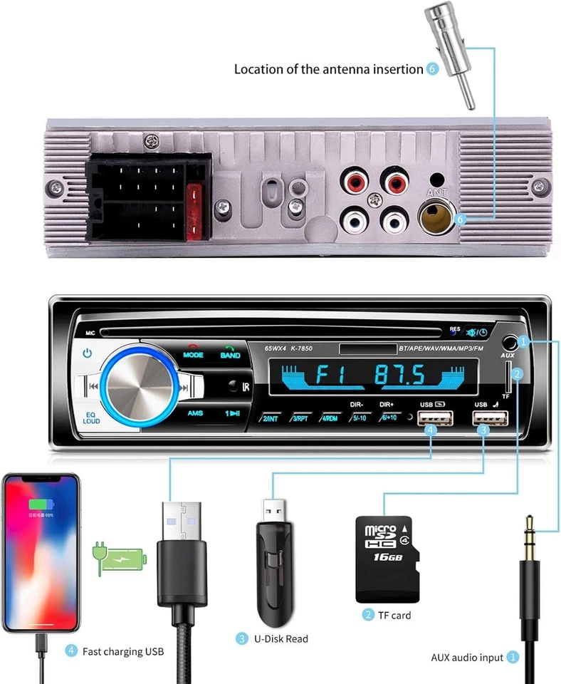 Autoradio Bluetooth Stéreo FM MP3 USB Smartphone iOS y Android + Mando Distancia - Imagen 4 de 4