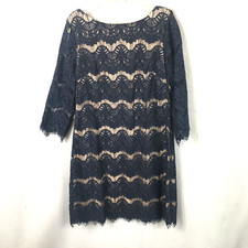 Eliza J Dress Womens 4 Navy Blue Lace Overlay Nude Lining Shift Fancy Wedding