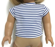 Blue  White Striped Cap Sleeved Top Shirt Clothes for 18 inch Girl Dolls