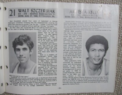 1971-72 Pittsburgh Condors ABA Basketball Team Media Guide