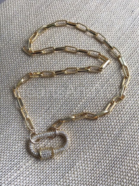 Alternate view of 2ct Round Cut Moissanite Carabiner Spiral Hook Necklace 14k Yellow Gold Plated