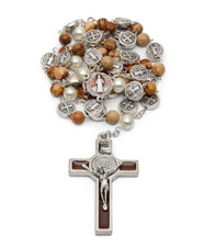 Saint St Benedict Rosary Pearl Glass Beads Catholic Necklace from Vatican Leo   