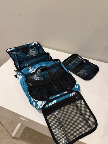 LL Bean Hanging Travel Toiletry Bag - Organizer Aqua Hawaiian Floral 9”x13x8 Zip