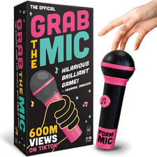 Official Grab the Mic   Family Karaoke Board Game W/Foam Mic, 8 Ages, 2-10 Play