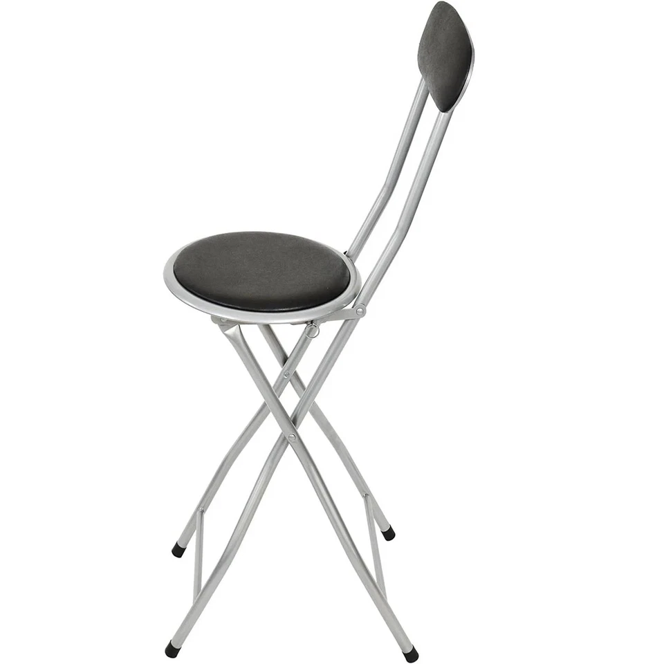 Black Folding Bar Stool Breakfast High Back Chair Padded Round Desk Seat Kitchen - Image 2 of 4