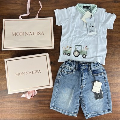 MonnaLisa Stretch Cotton Blend Denim Shorts & Polo collar T-shirt 36Months