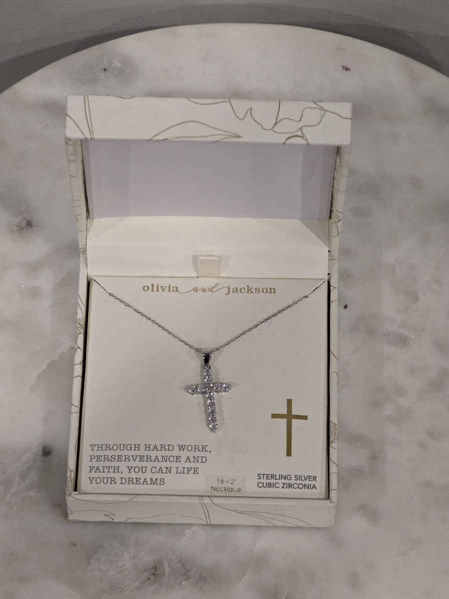 Olivia and jackson sterling silver cubic zircona cross 16+2