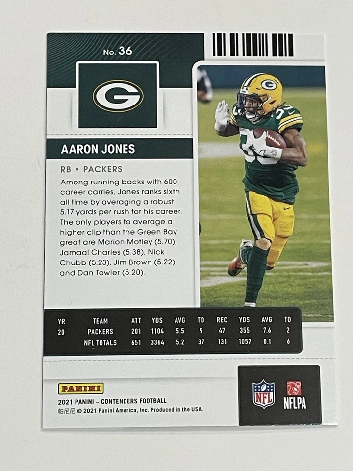 2021 Panini Contenders Football #36 - Aaron Jones - Green Bay Packers - Image 2 of 2