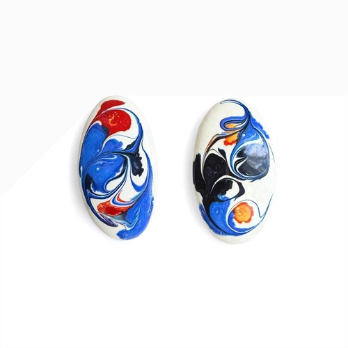 Hand-Painted Oval Shaped Artisan Earrings Mid-Century