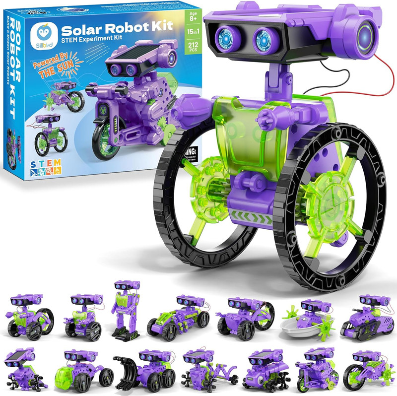 Sillbird Solar Building Robot Kit STEM Gift for Boys Aged 8-12, DIY 15-In-1 Scie