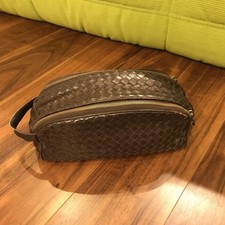 BOTTEGA VENETA Intrecciato Pouch Second Bag Clutch Bag Double Zipper Brown Auth