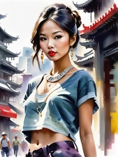 Figurative Portraits Urban Hip Hop Girl Canvas Wall Art Picture