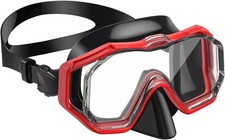 "Swim Goggles with Nose Cover,Latest HD 3-Window Wide Adults 1 Pack Black Red "