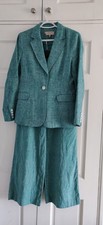 Beautiful Hobbs 100% Linen Duckegg Green Trouser Suit Blazer Size 10 VGC