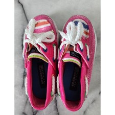 Sperry Kids Bahama Jr Pink Stripe Sequin Boat Shoes Sz 6.5