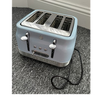 Swan Retro 4-Slice Toaster Blue Chrome, Defrost, Browning Control, Crumb Tray