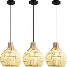 3 Pack Rattan Pendant Light Mini Hand Woven White Rattan 11" BOHO CHANDELIERS