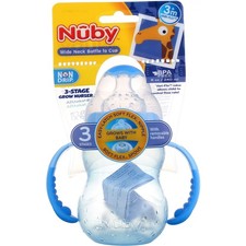 Nuby 3 Stage Baby Bottle with Handles, 3m , Wide-Neck, 8 oz