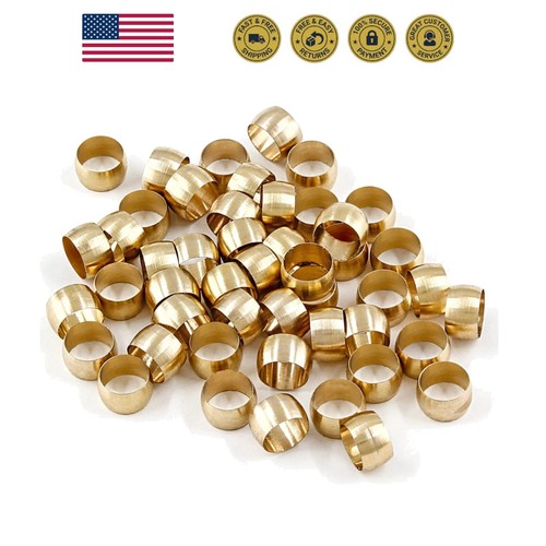 Brass Compression Fitting, 5/16" Tube OD, 50 Pcs