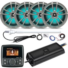 Marine Audio MA112 Receiver, 4x 6.5" 225W Speakers, 4CH Amp, Install Accessories