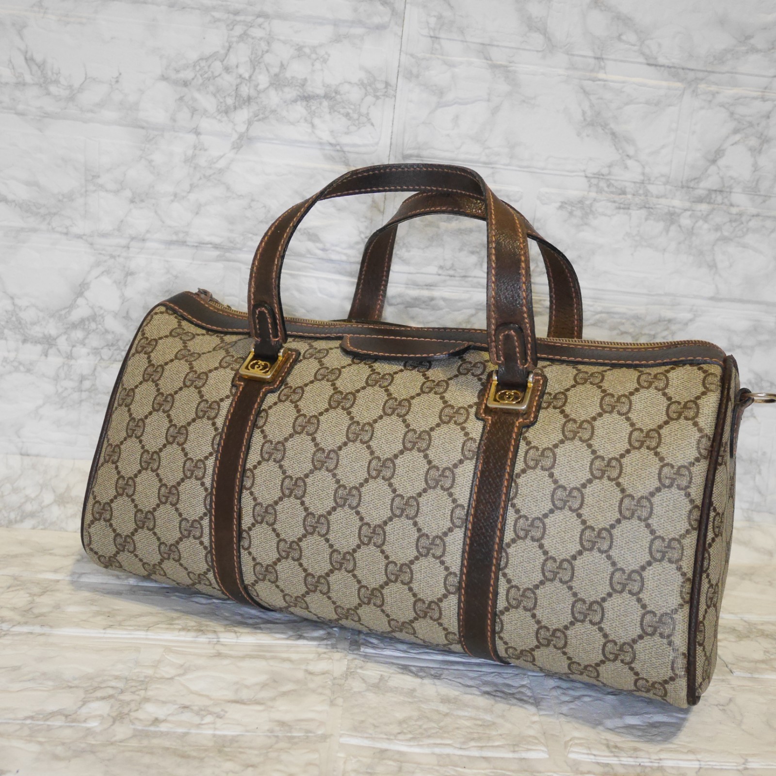 Borsa vintage Gucci GG Mini Boston a mano in pelle PVC dal Giappone 0370