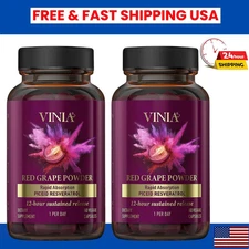 2 Packs Vinia Red Grape Powder Rapid Absorbtion Piceid Resveratrol 120Capsules.