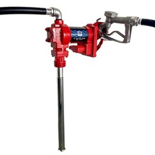 High-Flow Red Fuel Transfer Pump with Discharge Hose Manual Nozzle 20GPM 12V