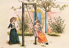The Swing by Kate Greenaway Vintage Continental Art Postcard Unposted