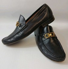 Salvatore Ferragamo Black Calf Leather Loafers Shoes Gancini Bit Men's Size 9D