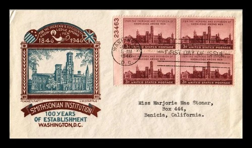 Dr Jim Stamps FDc 3c Smithsonian Institution Block Scott 943 Cachetcraft Staehle