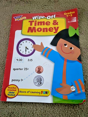 Trend Enterprises Time and Money Wipe-Off Workbook Grades 1-2 Dry Erase