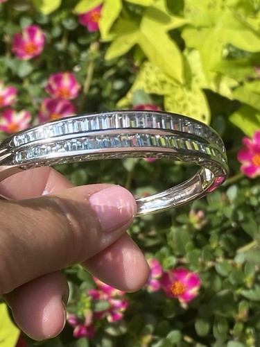 Sterling Silver Baguette Cut Aquamarine Bangle Bracelet QVC - Picture 7 of 21