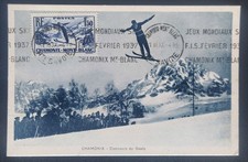 Carte Maximum FRANCE N° Yvert 334 (CHAMONIX-MONT BLANC) obl sp FLAMME FIS 1937