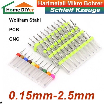 0,15mm - 2,5mm Mikro Hartmetallbohrer PCB Mikrobohrer Fräser Bohrer Schaftfräser